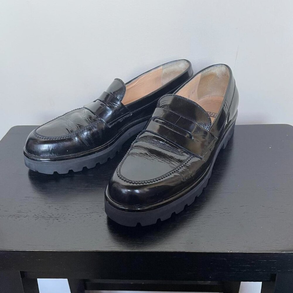 Walter Steiger black leather chunky lug sole loafers